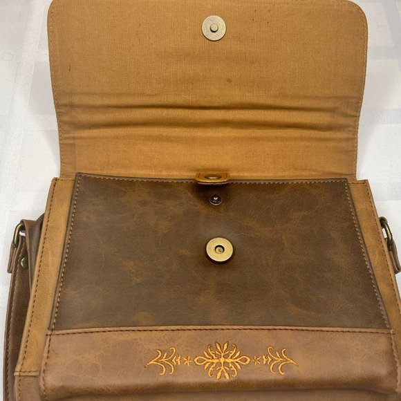 Brown Faux Leather Vintage Bag with Embroidery - Picture 2 of 12